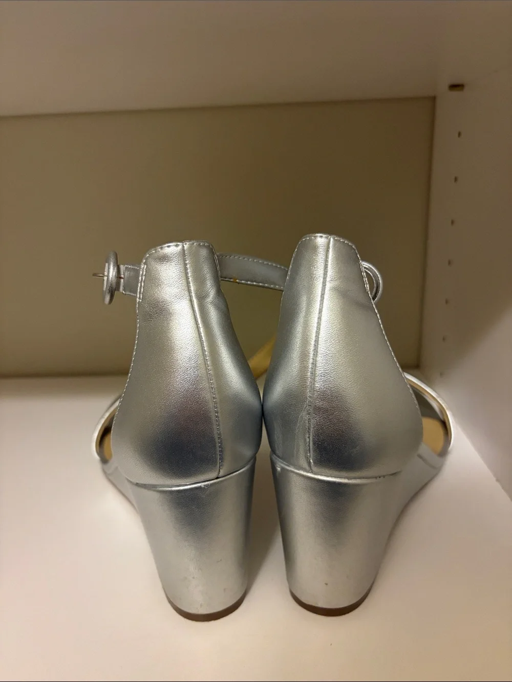 Silver Wedge Sandals with Ankle Strap